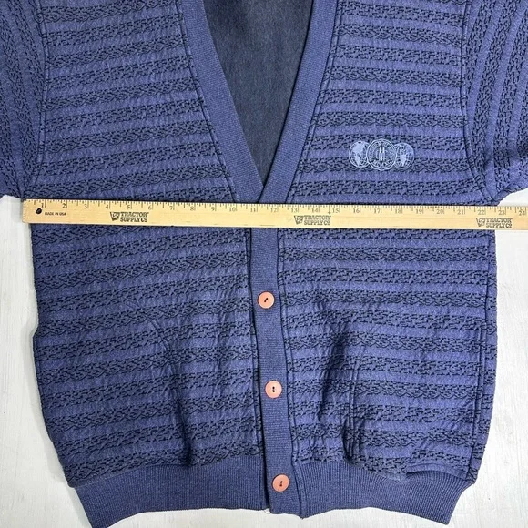 Vintage 80s/90s Koman Men’s Cardigan • Blue Textured Knit • Made in Korea • L - Picture 3 of 9